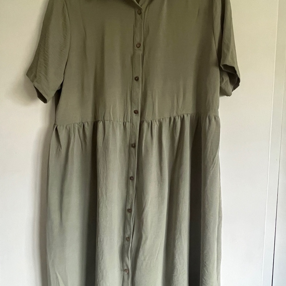 Olive Green Button-Up Dress